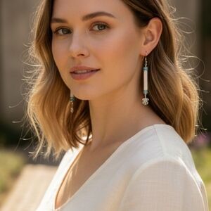 NWT Elegant Silver and Blue Drop Delica Hand Beaded Earrings